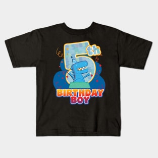 '5th Birthday Boy Dino' Cool Dinosaurs T Rex Gift Kids T-Shirt